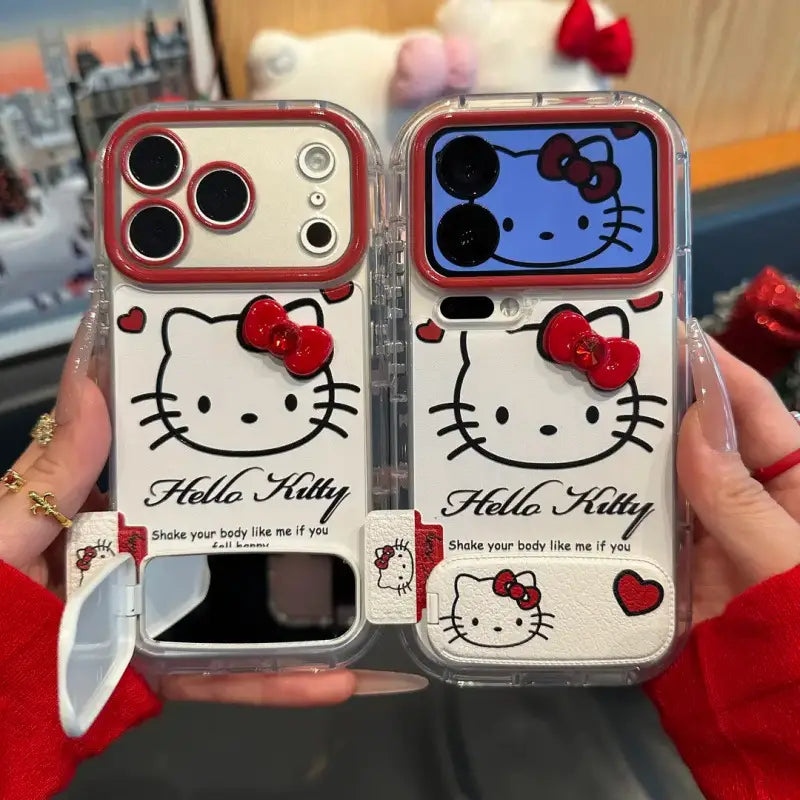 Cute 3D Bow Kitty with Mirror Foldable Kickstand Phone Case For iPhone