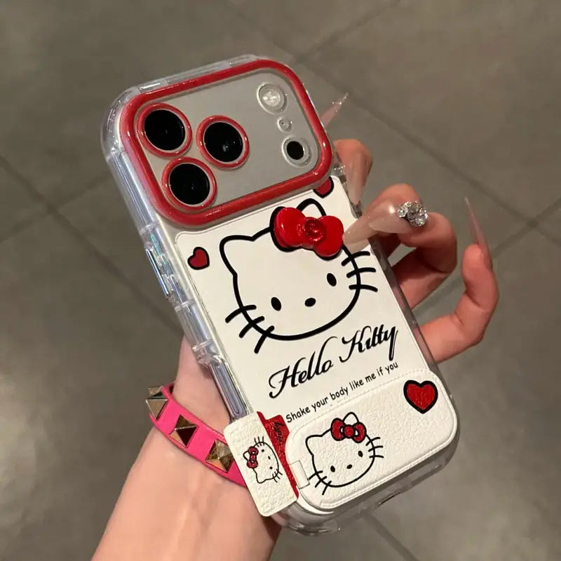Cute 3D Bow Kitty with Mirror Foldable Kickstand Phone Case For iPhone