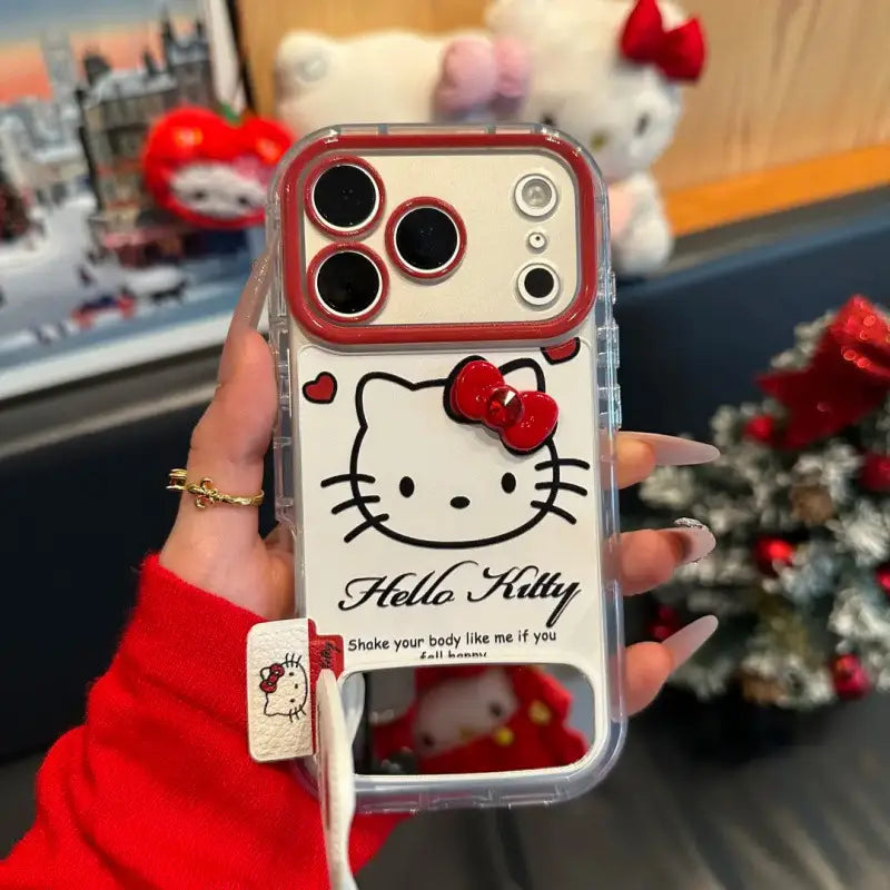 Cute 3D Bow Kitty with Mirror Foldable Kickstand Phone Case For iPhone