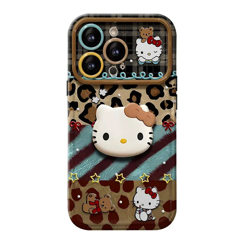 Cute 3D Bow Kitty with Mirror Lens Protector Phone Case For iPhone Charm Back Cover