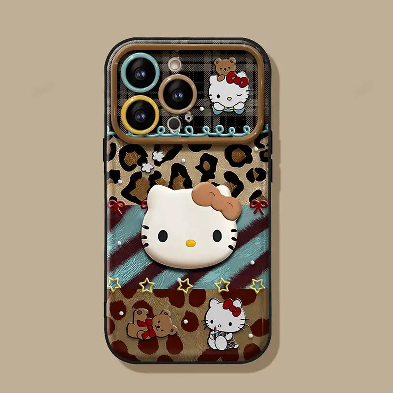 Cute 3D Bow Kitty with Mirror Lens Protector Phone Case For iPhone Charm Back Cover