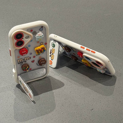 Cute 3D Chocolate Beans Mirror Kickstand Silicone Phone Case for iPhone 17 16 15 14 13 12 11 Pro Max X Xr 7 8