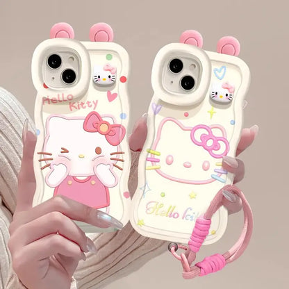 折りたたみ式ブレスレット付き、キュートな3D猫柄iPhoneケース