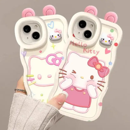 折りたたみ式ブレスレット付き、キュートな3D猫柄iPhoneケース