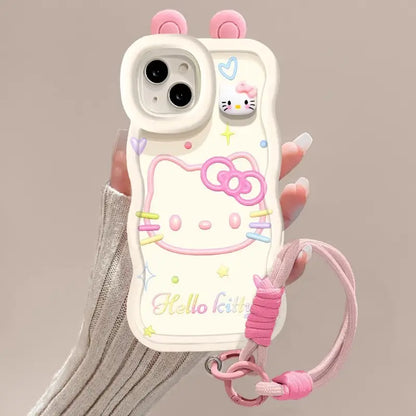 折りたたみ式ブレスレット付き、キュートな3D猫柄iPhoneケース