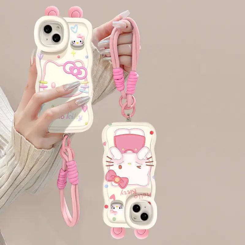 折りたたみ式ブレスレット付き、キュートな3D猫柄iPhoneケース