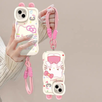 折りたたみ式ブレスレット付き、キュートな3D猫柄iPhoneケース