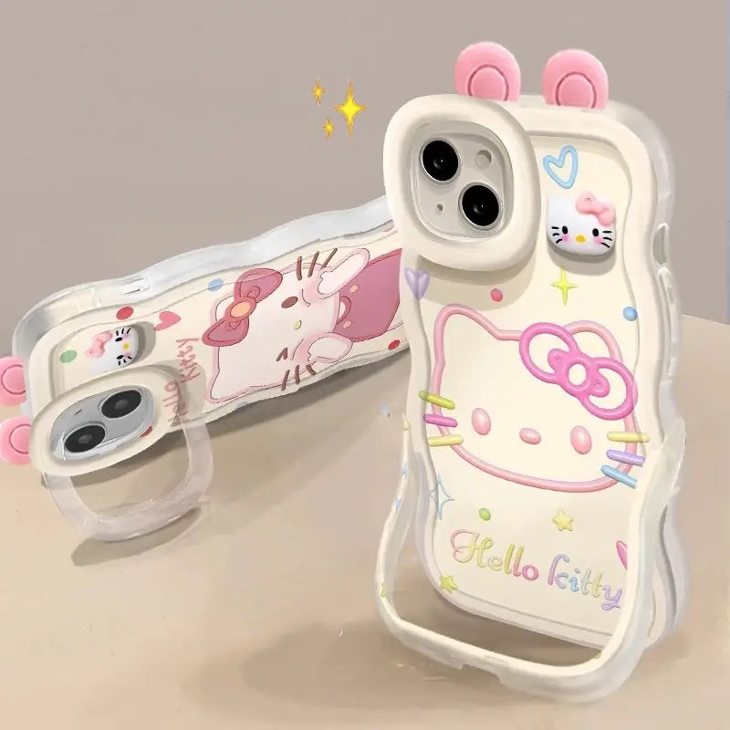 折りたたみ式ブレスレット付き、キュートな3D猫柄iPhoneケース