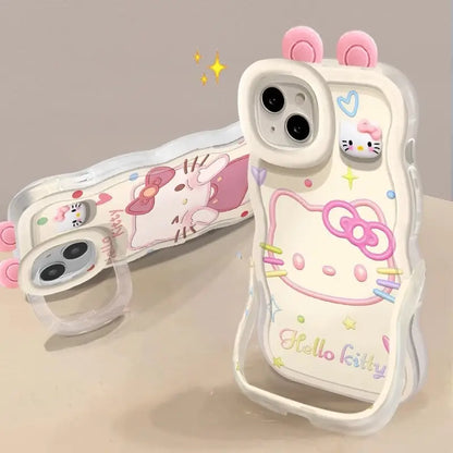 折りたたみ式ブレスレット付き、キュートな3D猫柄iPhoneケース