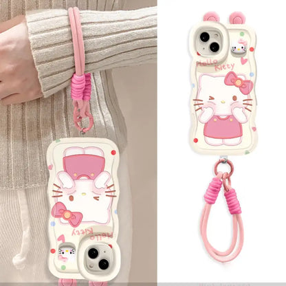 折りたたみ式ブレスレット付き、キュートな3D猫柄iPhoneケース