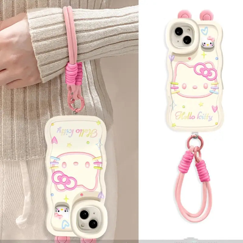 折りたたみ式ブレスレット付き、キュートな3D猫柄iPhoneケース