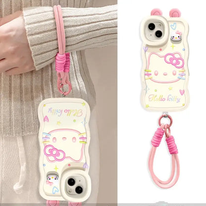 折りたたみ式ブレスレット付き、キュートな3D猫柄iPhoneケース