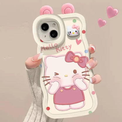 折りたたみ式ブレスレット付き、キュートな3D猫柄iPhoneケース
