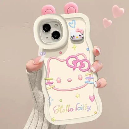 折りたたみ式ブレスレット付き、キュートな3D猫柄iPhoneケース