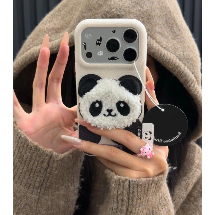 Cute 3D Plush Panda Case For iPhone 17 16 15 14 13 12 11 Pro Max Plus XR XS