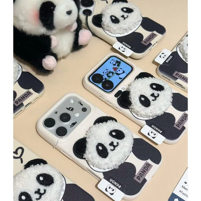 Cute 3D Plush Panda Case For iPhone 17 16 15 14 13 12 11 Pro Max Plus XR XS