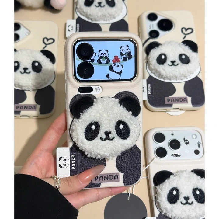 Cute 3D Plush Panda Case For iPhone 17 16 15 14 13 12 11 Pro Max Plus XR XS
