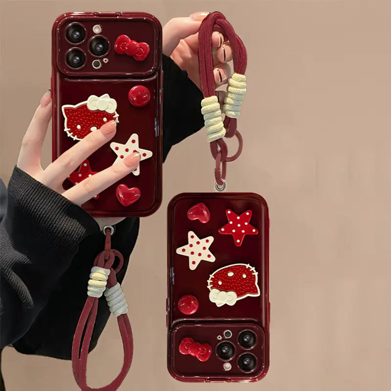 Cute Bow Kitty with Mirror Lens Protector Phone Case For iPhone Charm Back Cover