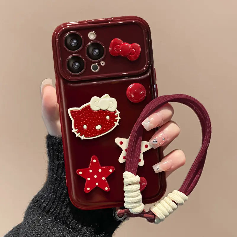 Cute Bow Kitty with Mirror Lens Protector Phone Case For iPhone Charm Back Cover