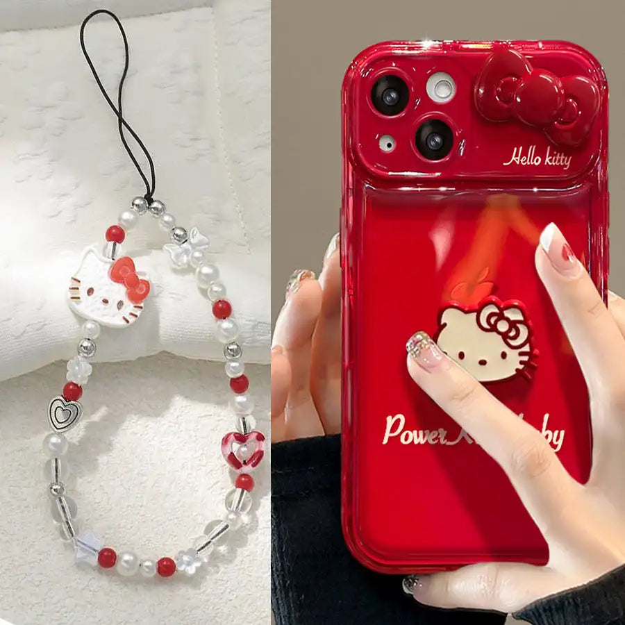 Cute Bow Kitty with Mirror Phone Case For iPhone Semi Clear Back Cover
