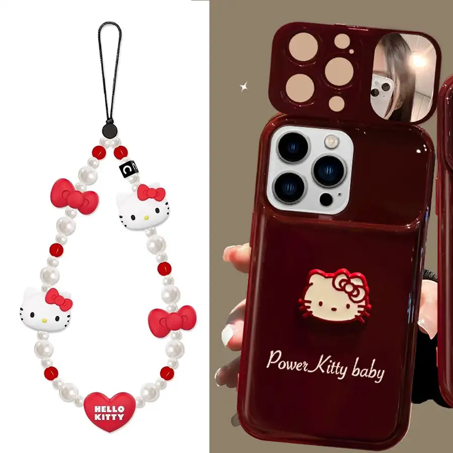 Cute Bow Kitty with Makeup Mirror Phone Case For iPhone Back Cover