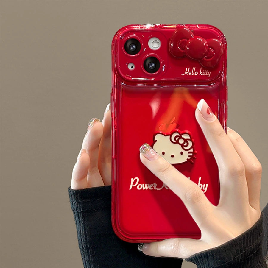Cute Bow Kitty with Mirror Phone Case For iPhone 17 16 15 14 13 12 Pro Max Plus 11 XR 7 8 6 Semi Clear