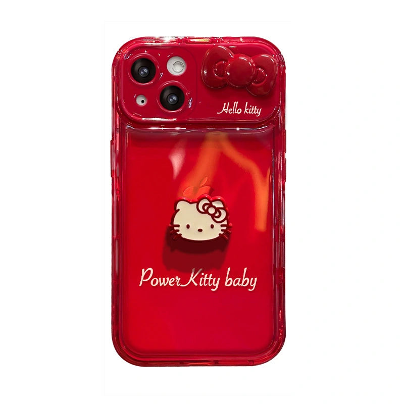 Cute Bow Kitty with Mirror Phone Case For iPhone 17 16 15 14 13 12 Pro Max Plus 11 XR 7 8 6 Semi Clear