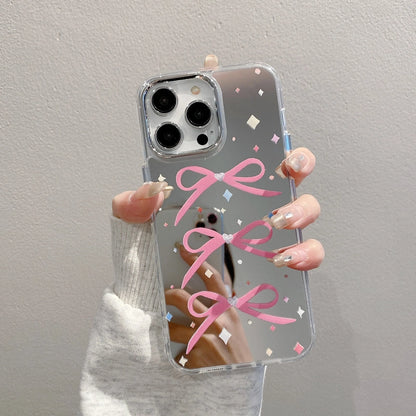Cute Bow Mirror Phone Case for iPhone 17 16 15 14 13 12 11 Pro Max X Xr