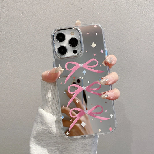 Cute Bow Mirror Phone Case for iPhone 17 16 15 14 13 12 11 Pro Max X Xr