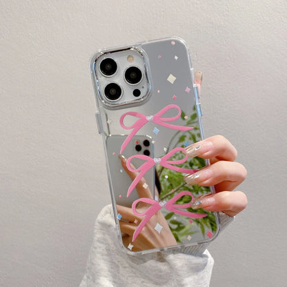 Cute Bow Mirror Phone Case for iPhone 17 16 15 14 13 12 11 Pro Max X Xr