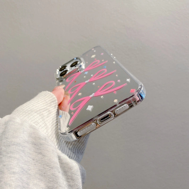 Cute Bow Mirror Phone Case for iPhone 17 16 15 14 13 12 11 Pro Max X Xr
