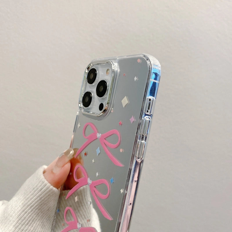 Cute Bow Mirror Phone Case for iPhone 17 16 15 14 13 12 11 Pro Max X Xr