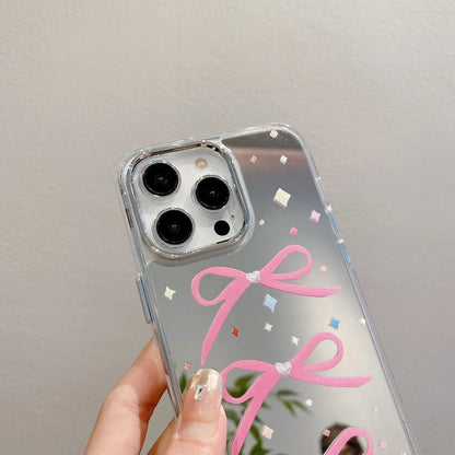Cute Bow Mirror Phone Case for iPhone 17 16 15 14 13 12 11 Pro Max X Xr