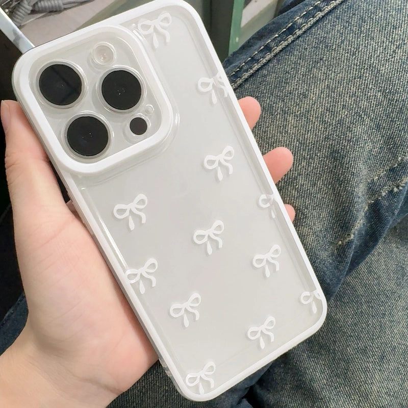 Coque transparente en TPU avec joli motif nœud papillon pour iPhone 17 Pro Max, 16, 15, 14, 13, 12, 11, X, XR, 7 et 8 - Protection d'objectif