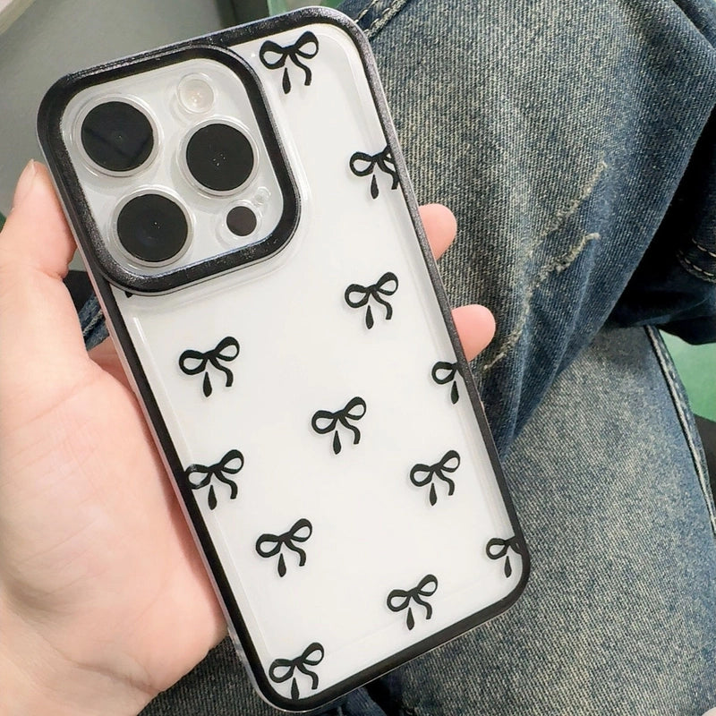 Coque transparente en TPU avec joli motif nœud papillon pour iPhone 17 Pro Max, 16, 15, 14, 13, 12, 11, X, XR, 7 et 8 - Protection d'objectif