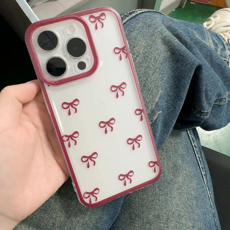 Coque transparente en TPU avec joli motif nœud papillon pour iPhone 17 Pro Max, 16, 15, 14, 13, 12, 11, X, XR, 7 et 8 - Protection d'objectif