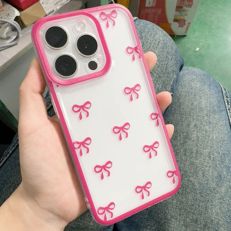 Coque transparente en TPU avec joli motif nœud papillon pour iPhone 17 Pro Max, 16, 15, 14, 13, 12, 11, X, XR, 7 et 8 - Protection d'objectif