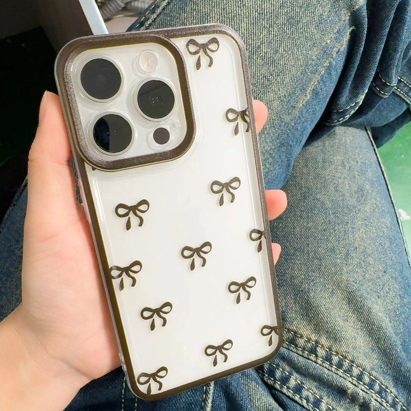 Coque transparente en TPU avec joli motif nœud papillon pour iPhone 17 Pro Max, 16, 15, 14, 13, 12, 11, X, XR, 7 et 8 - Protection d'objectif