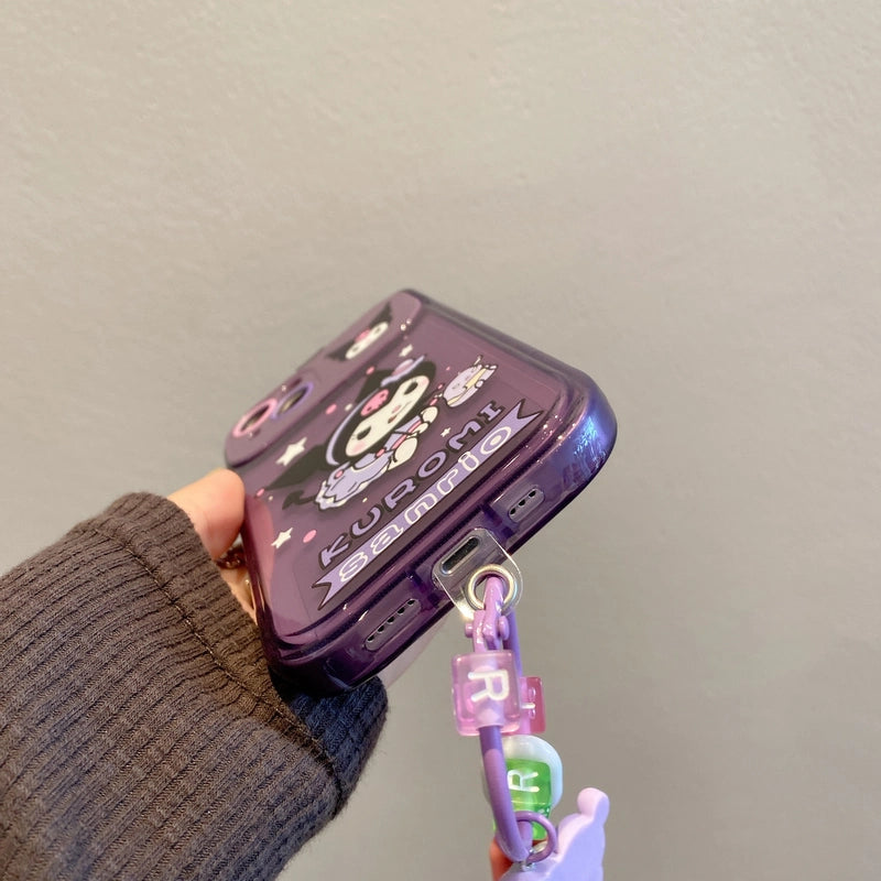 Coque de téléphone en TPU avec pendentif Kurom mignon pour iPhone 16, 15, 14, 13, 12, 11 Pro Max, X et XR