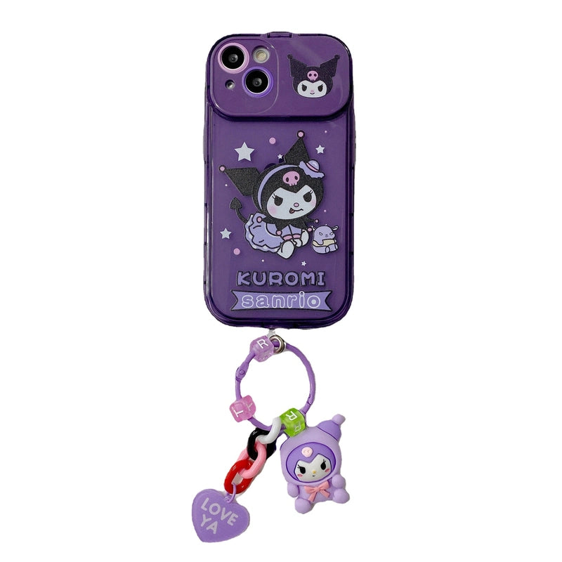 Coque de téléphone en TPU avec pendentif Kurom mignon pour iPhone 16, 15, 14, 13, 12, 11 Pro Max, X et XR