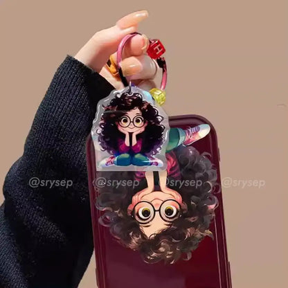 Cute Curly Haired Girl Pendant Phone Case For iPhone With Makeup Mirror Back Cover