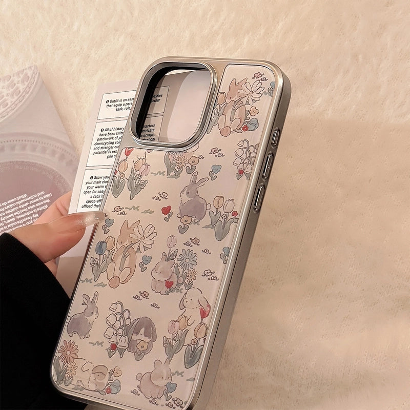 Coque mignonne à fleurs et lapin pour iPhone 17, 16, 15, 14, 13, 12, 11 Pro Max, X, XR, 7 et 8
