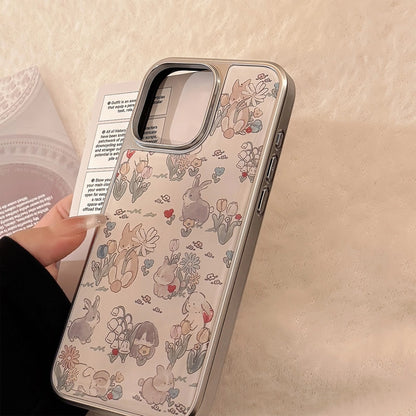 Coque mignonne à fleurs et lapin pour iPhone 17, 16, 15, 14, 13, 12, 11 Pro Max, X, XR, 7 et 8