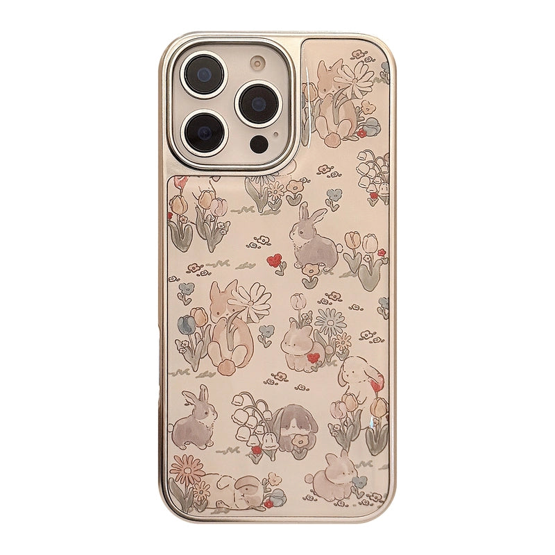 Coque mignonne à fleurs et lapin pour iPhone 17, 16, 15, 14, 13, 12, 11 Pro Max, X, XR, 7 et 8