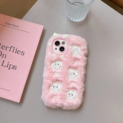 Cute Heart Piggy Bow Velvet Phone Case For iPhone 17 16 15 14 13 12 Pro Max Plus 11