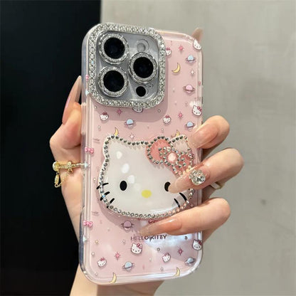 Cute Kitten Makeup Mirror Glitter Phone Case For iPhone 17 16 15 14 13 12 Pro Max Plus 11