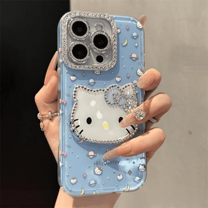 Cute Kitten Makeup Mirror Glitter Phone Case For iPhone 17 16 15 14 13 12 Pro Max Plus 11