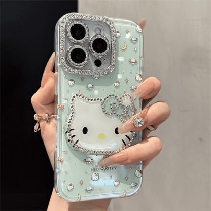 Cute Kitten Makeup Mirror Glitter Phone Case For iPhone 17 16 15 14 13 12 Pro Max Plus 11