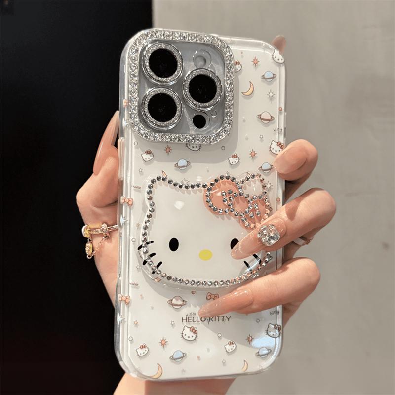Cute Kitten Makeup Mirror Glitter Phone Case For iPhone 17 16 15 14 13 12 Pro Max Plus 11