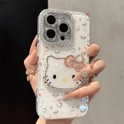 Cute Kitten Makeup Mirror Glitter Phone Case For iPhone 17 16 15 14 13 12 Pro Max Plus 11